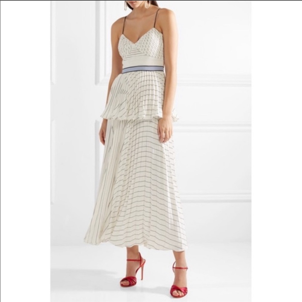 Self portrait striped crepe midi dress